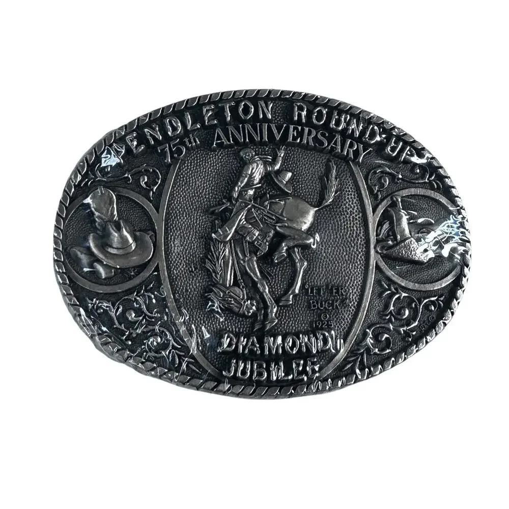 Pendleton Round-up Diamond Jubilee 75th Brass Belt Buckle Oregon Rodeo New #133
